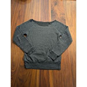 Women's Charcoal Gray Wide Cutoff Neck Fleece Raglan Pullover Sweater Sz Medium
